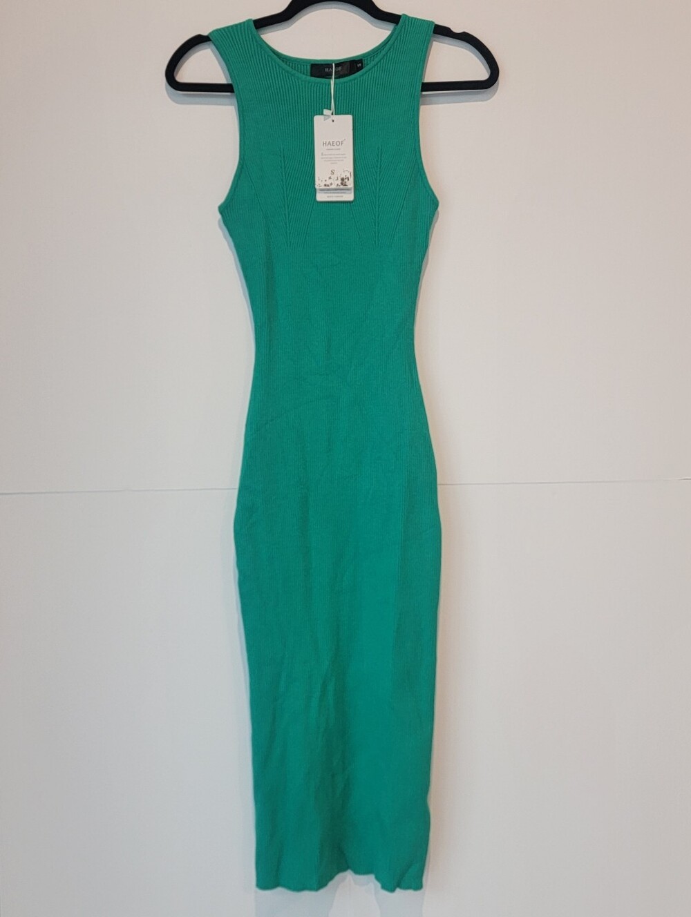HAEOF Green Ribbed Knit Bodycon Midi Dress Size Small NWT